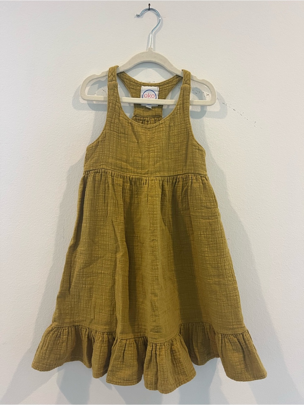 Girls Green Ruffle-Hem Cotton Dress - size 8 - good condition